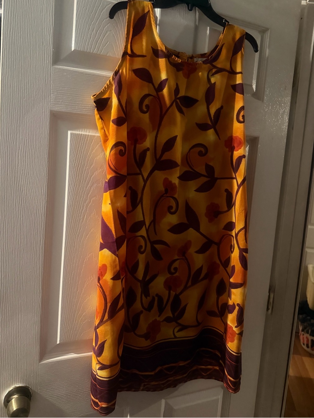 Sleeveless Yellow Midi Dress with Purple Floral Print
